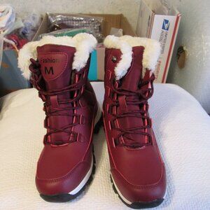 NWOB Fashion M Women's Snow Boots Burgundy Size 38 (US 7)